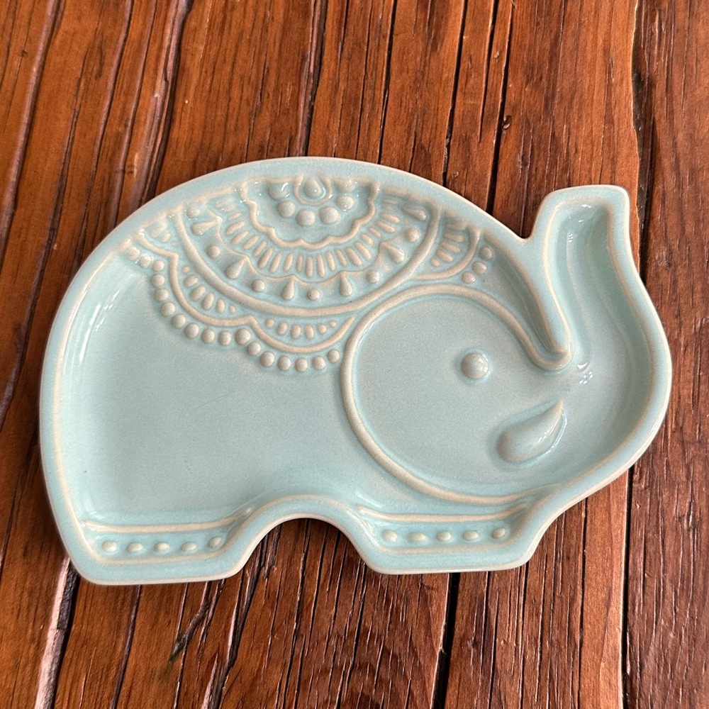 Boho Tribal Elephant Trinket Tray in Mint Greenish Blue